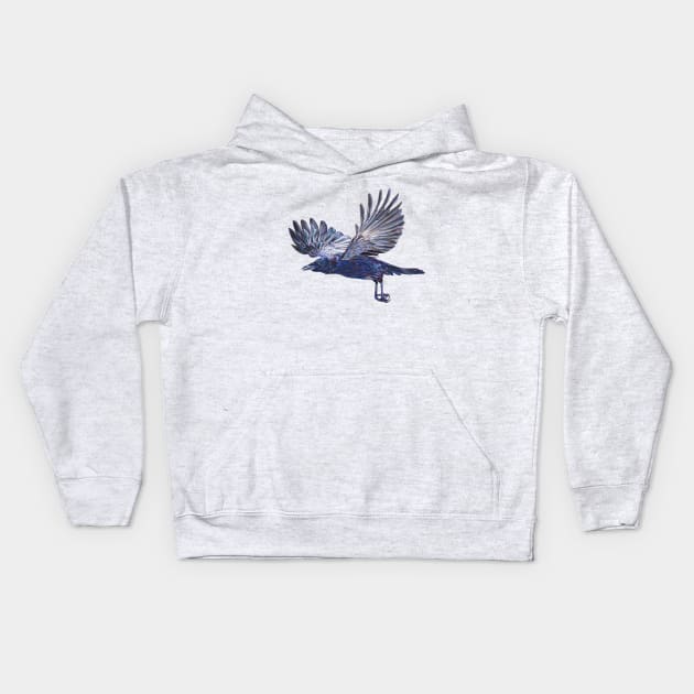 Crow in Flight Kids Hoodie by EmilyBickell